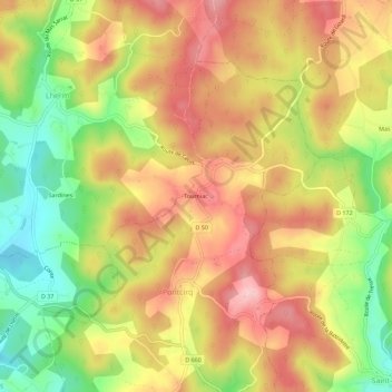 Mapa topográfico Tourniac, altitud, relieve