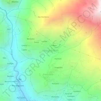 Mapa topográfico Villaggio Trifoglio, altitud, relieve