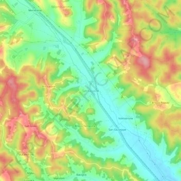 Mapa topográfico Serravalle, altitud, relieve