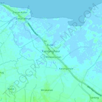 Mapa topográfico Kandanghaur, altitud, relieve