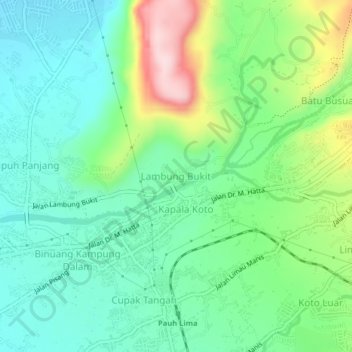 Mapa topográfico Lambung Bukit, altitud, relieve
