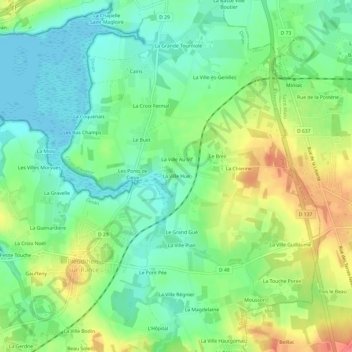 Mapa topográfico La Ville Hue, altitud, relieve
