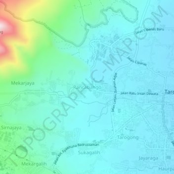 Mapa topográfico Rancabango, altitud, relieve