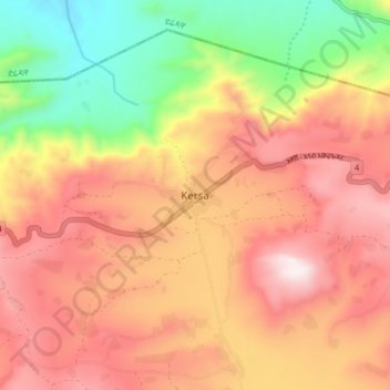 Mapa topográfico Kersa, altitud, relieve