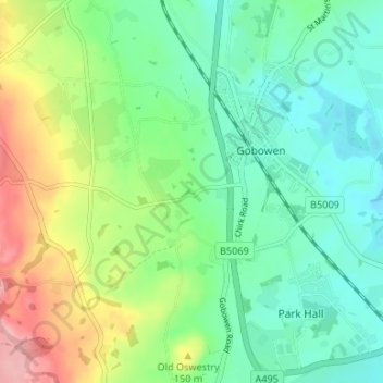 Mapa topográfico Lower Hengoed, altitud, relieve