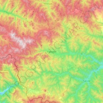 Mapa topográfico Smolyan, altitud, relieve