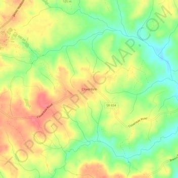 Mapa topográfico Cloverdale, altitud, relieve