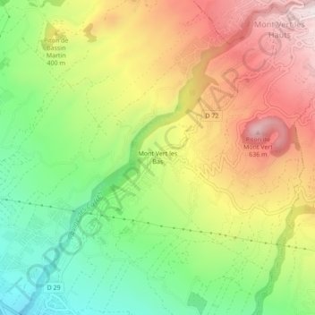 Mapa topográfico Mont Vert les Bas, altitud, relieve