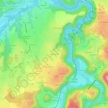 Mapa topográfico La Grouleyre, altitud, relieve