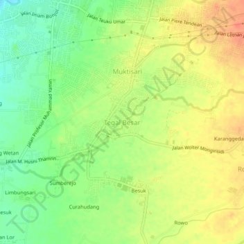 Mapa topográfico Tegal Besar, altitud, relieve