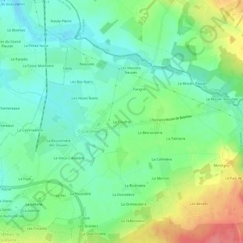 Mapa topográfico Le Coudrai, altitud, relieve