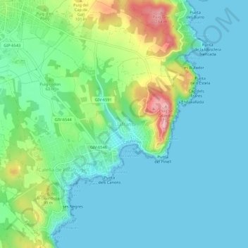 Mapa topográfico Llafranc, altitud, relieve