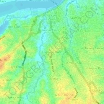 Mapa topográfico Cempaka Putih, altitud, relieve