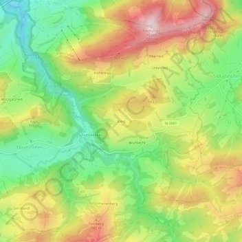 Mapa topográfico Steig, altitud, relieve