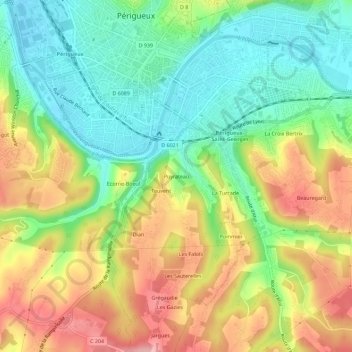 Mapa topográfico Puyrateau, altitud, relieve