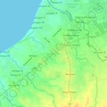 Mapa topográfico Santa Cruz, altitud, relieve