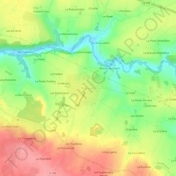 Mapa topográfico Roussay, altitud, relieve