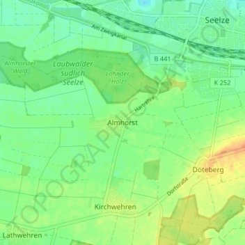 Mapa topográfico Almhorst, altitud, relieve