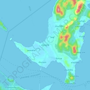 Mapa topográfico Ko Yao, altitud, relieve