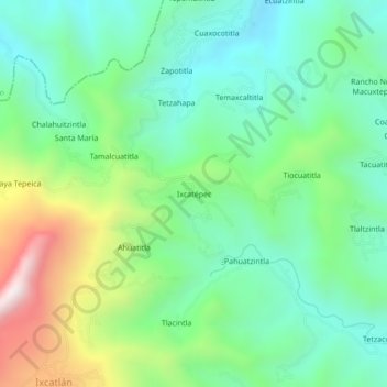 Mapa topográfico Ixcatépec, altitud, relieve