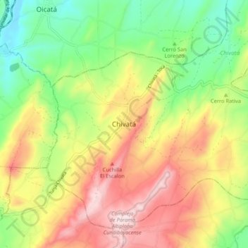 Mapa topográfico Chivatá, altitud, relieve
