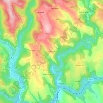 Mapa topográfico Lostange, altitud, relieve