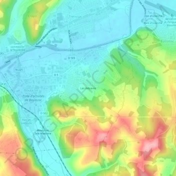 Mapa topográfico Les Rebières, altitud, relieve