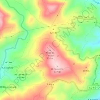 Mapa topográfico Altos do Fiouco, altitud, relieve