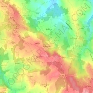 Mapa topográfico Bousseroux, altitud, relieve