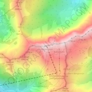 Mapa topográfico Nebelhorn, altitud, relieve