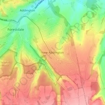 Mapa topográfico New Addington, altitud, relieve