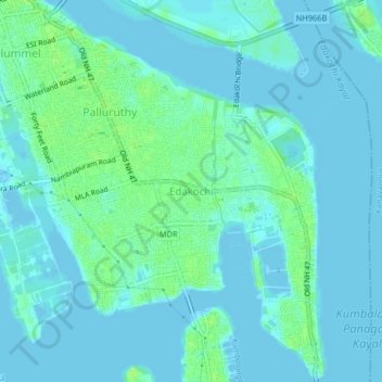 Mapa topográfico Edakochi, altitud, relieve