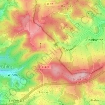 Mapa topográfico Tillkausen, altitud, relieve