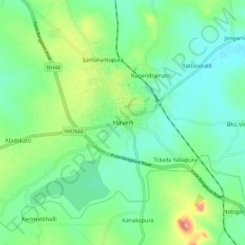 Mapa topográfico Haveri, altitud, relieve