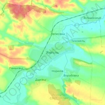 Mapa topográfico Yampil, altitud, relieve
