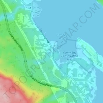 Mapa topográfico Fanny Bay, altitud, relieve