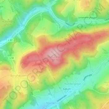 Mapa topográfico Nordhelle, altitud, relieve