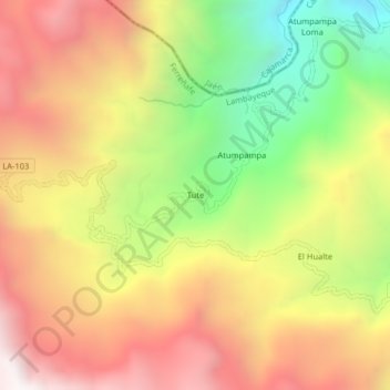 Mapa topográfico Tute, altitud, relieve