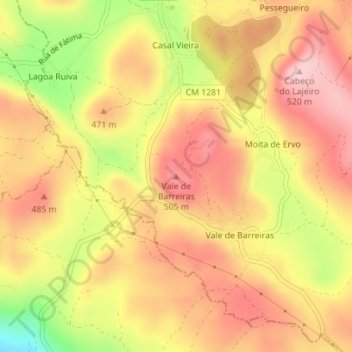 Mapa topográfico Vale de Barreiras, altitud, relieve