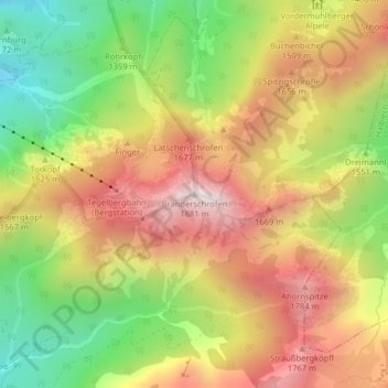 Mapa topográfico Branderschrofen, altitud, relieve