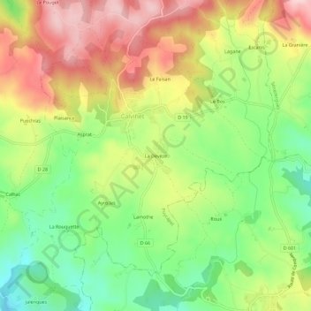 Mapa topográfico La Devèze, altitud, relieve