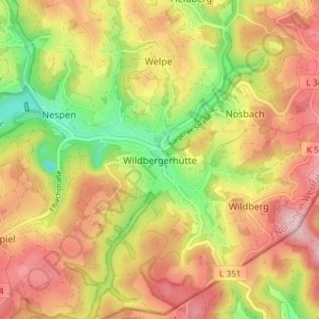 Mapa topográfico Wildbergerhütte, altitud, relieve