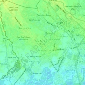 Mapa topográfico Pale Benidicto Rizal, altitud, relieve