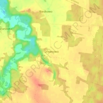 Mapa topográfico Drewnowo, altitud, relieve