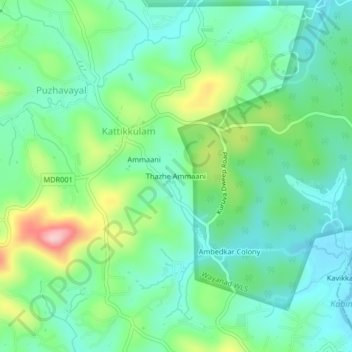 Mapa topográfico Thazhe Ammaani, altitud, relieve