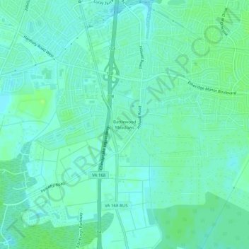 Mapa topográfico Battlewood Meadows, altitud, relieve