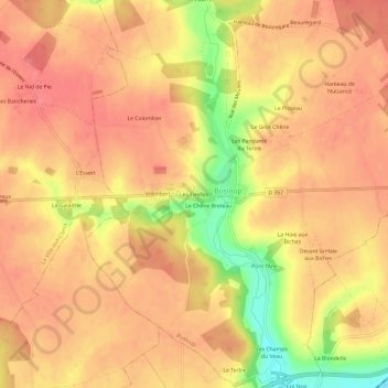Mapa topográfico Les Tirelles, altitud, relieve