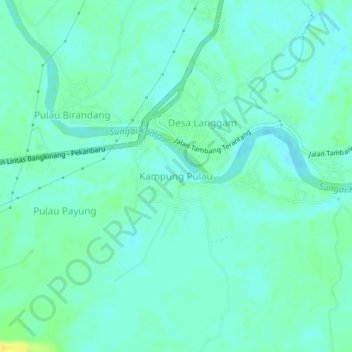Mapa topográfico Kampung Pulau, altitud, relieve