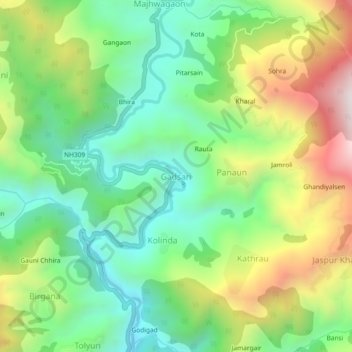 Mapa topográfico Gadsari, altitud, relieve