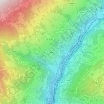 Mapa topográfico Sauders, altitud, relieve